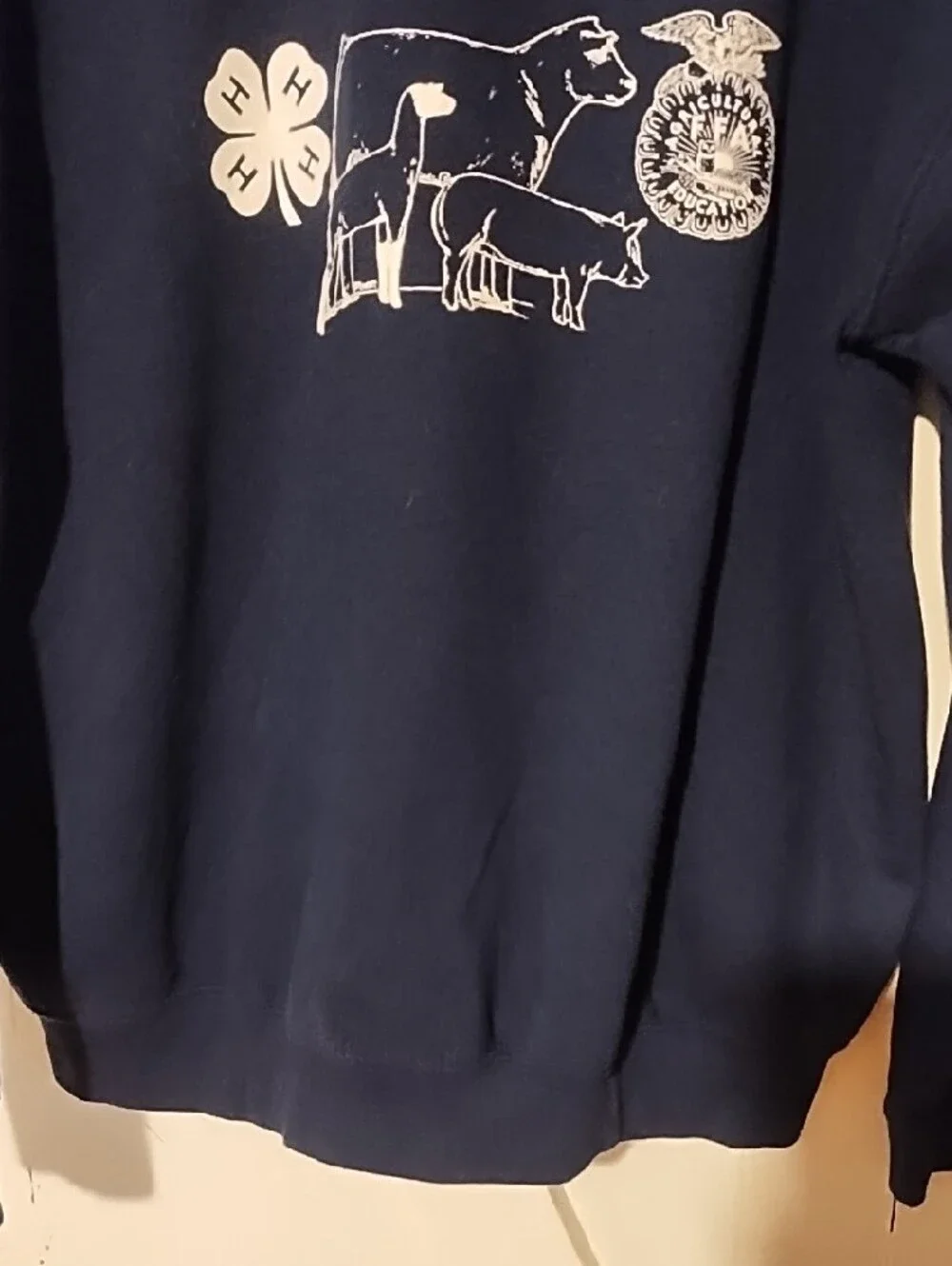 Gildan Navy Crewneck Hoodie with Small 4H White Chest Logo  XL.
